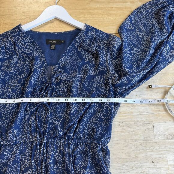 Ted Baker Mildred Blouse Balloon Sleeve Navy Beige Peasant Sheer Top Size 2 US 6 - Picture 11 of 14